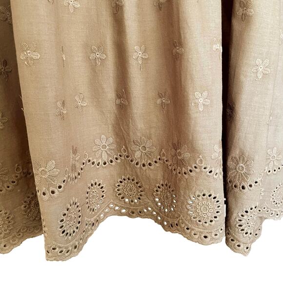 Suzanne Betro Signature Tan Mixed Media Top Waffle Knit Eyelet Lace Sz 1X Boho - Picture 5 of 7